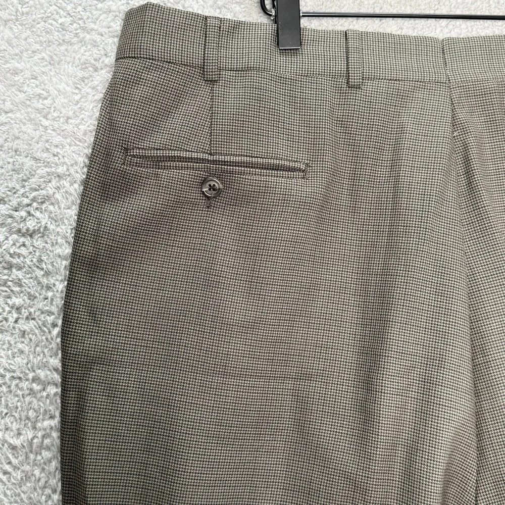 Vtg Brooks Brothers Wool Dress Pants 39x29 Brown Cuffed Houndstooth‎ Made In USA
